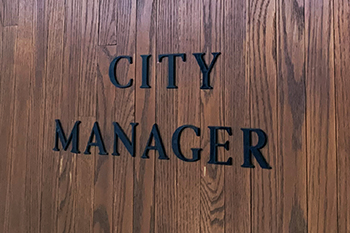 The city managers office door