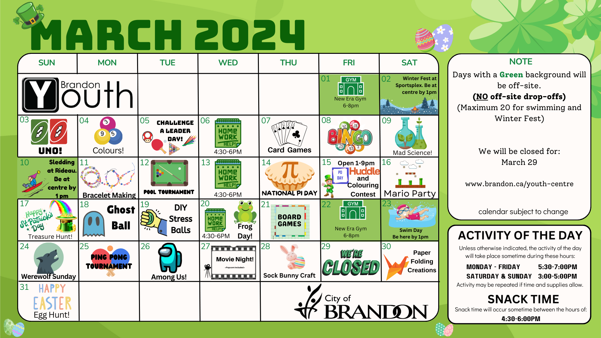 Youth Centre March 2024 Calendar Front Updated